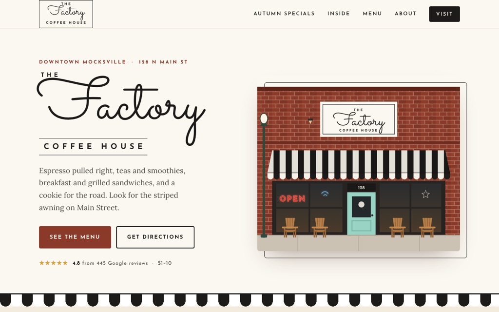 Screenshot of The Factory Coffee House